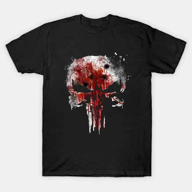 Creative Design Bloody Skull with Bullet Holes T-Shirt 100% Cotton O-Neck Summer Short Sleeve Casual Mens T-shirt Size S-3XL