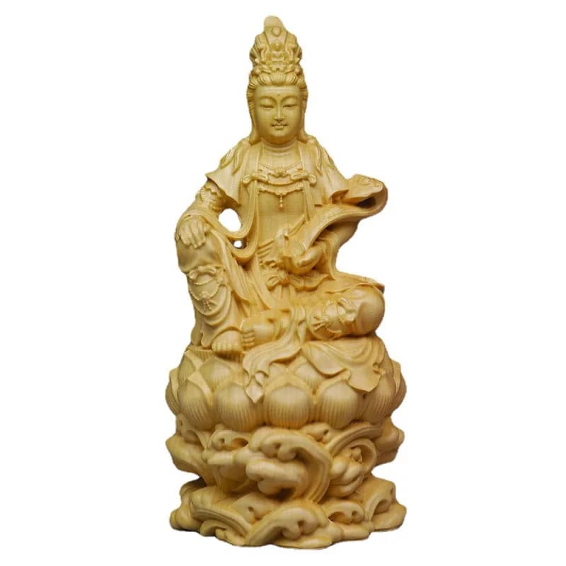 DSA wood carving takes Ruyi Zizai Guanyin statue ornament, solid wood living room home offering Guanyin handicrafts