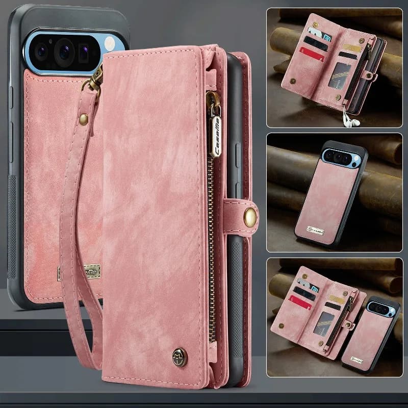 Magnetic Flip Wallet Card Slots Phone Cover For Google Pixel 9 Pro XL Series With Leather Lanyard