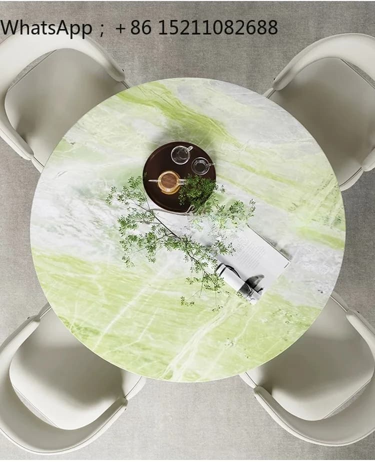 SCY natural marble solid wood dining table round small apartment green luxury stone dining table
