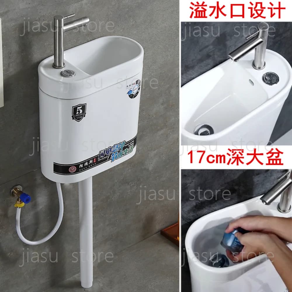 17Cm basin squat toilet Japanese ceramic with wash basin integrated water tank faucet squat pit toilet household model