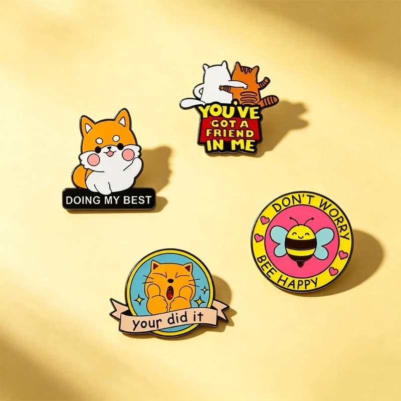 Funny English Animal Metal Brooch Cute Shiba Inu Cat Bee Badges Commute Casual Gift Pins DIY Clothing Bags Hat Scarf Accessory