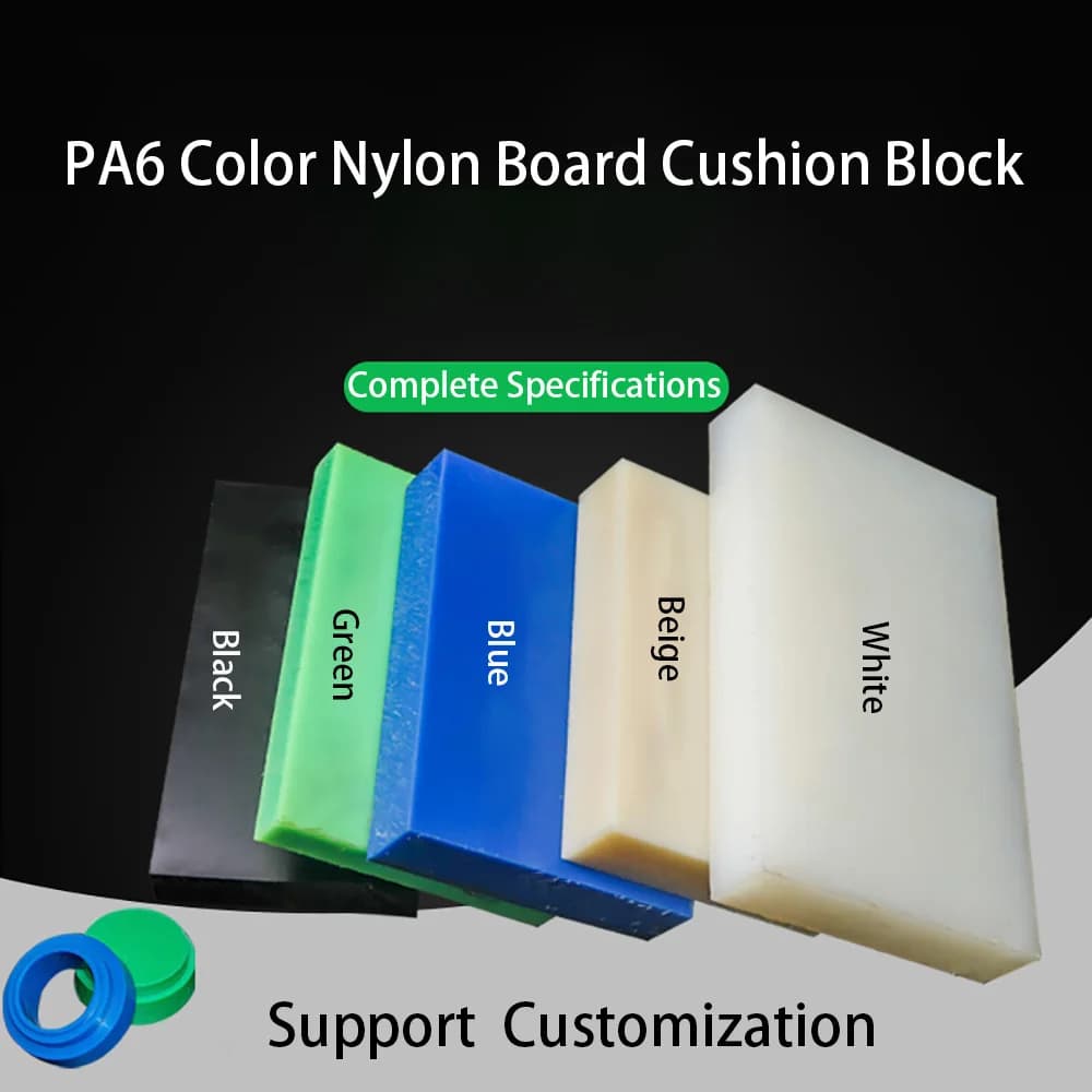 PA66 Nylon Sheet Un‑Machined Blank, Black White Blue Polyamide Cushion Block, Wear‑Resistant Plastic for CNC Machining