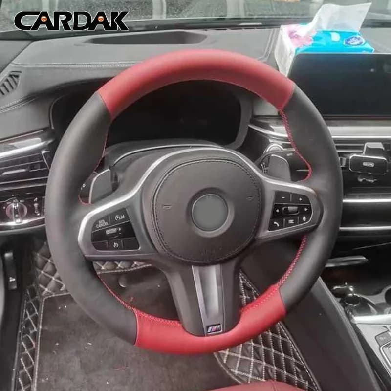 CARDAK Black Leather Steering Wheel Cover for BMW M Sport G30 G31 G32 G20 G21 G14 G15 G16 X3 G01 X4 G02 X5 G05 M5