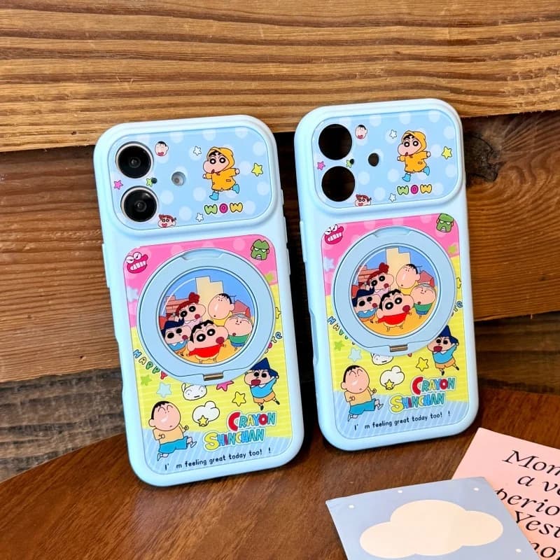 Kawaii Cartoon Crayon Shin-chan Friend Phone Case For iPhone 17 Pro 16 15 Pro Max Cover with Stand Shockproof Cute Protective Ca