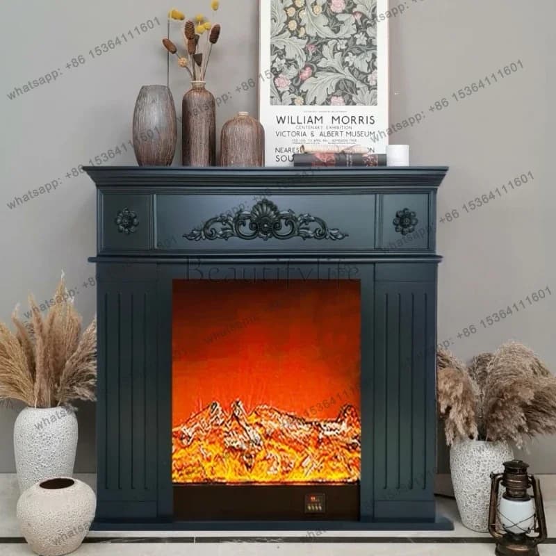 LSModern Narrow Vetrina Esposizione Furniture Home White Wooden Living Room Fireplace Decoration French Narrow Living Room Cabin