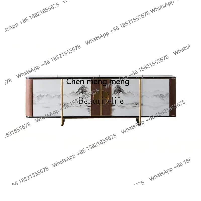 New style New Chinese light luxury stainless steel rock panel TV cabinet post-modern simple living room ss 8617