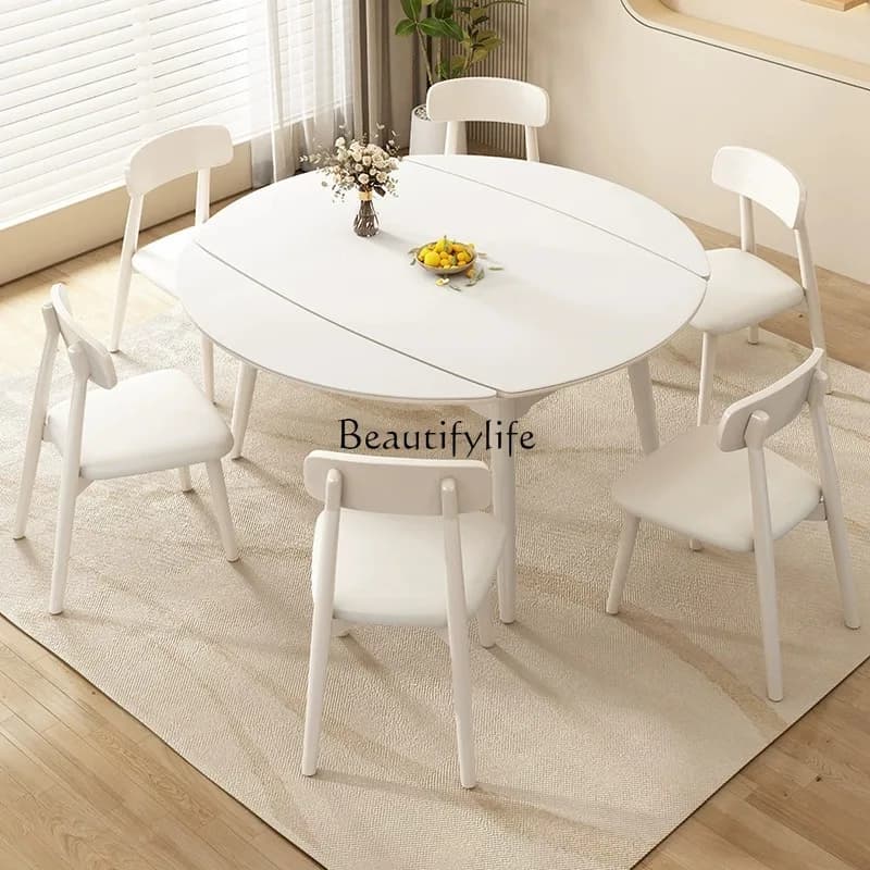 Solid wood rock slab multi-functional dining table and chair combination simple square and circle folding