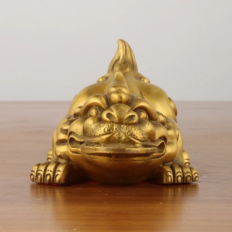 Brass Pixiu Money-Biting Figurine, Tea Pet, Home Decorative Craft for Living Room, Office, and Store