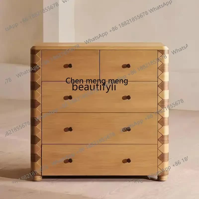 E153 Nordic Retro Solid Wood Chest of Drawers Bedroom Designer Homestay Storage Bedside Table Wabi-Sabi Style Drawer Storage Cab