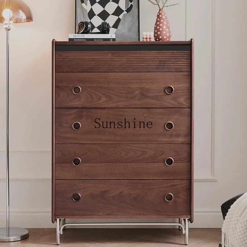 French medieval black walnut chest cabinet all solid wood bedroom locker