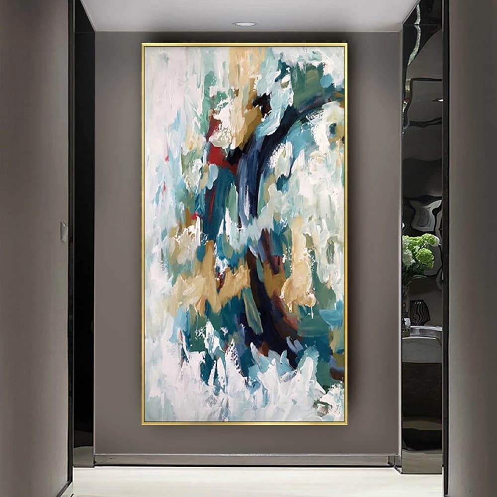 Handmade Abstract Oil Painting on Thick Canvas Nordic Palette Knife Graffiti Style Scratched Textured Wall Art Home Decor
