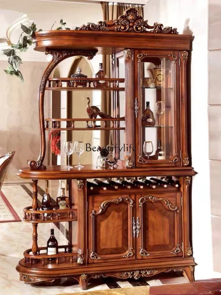 02American solid wood room partition entrance shoe cabinet integrated European double-sided screen wine cabinet