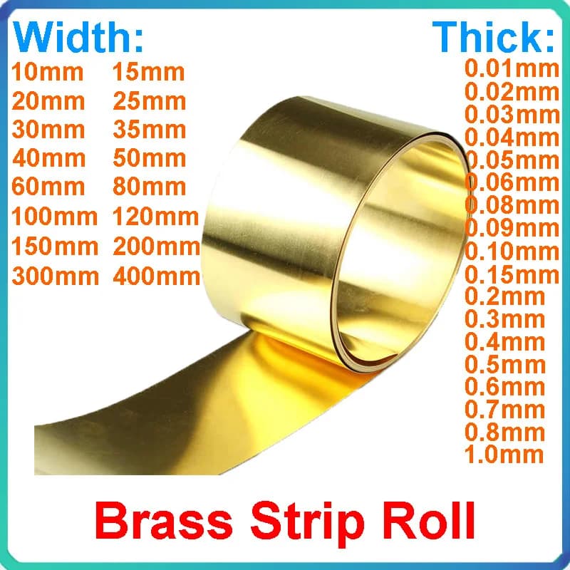 1Meter Brass Strip Roll Length Thickness 0.01/0.02/0.03/0.05/0.06-1mm Brass Foil Width 10/15/20/25/30-300mm Brass Strip Sheet