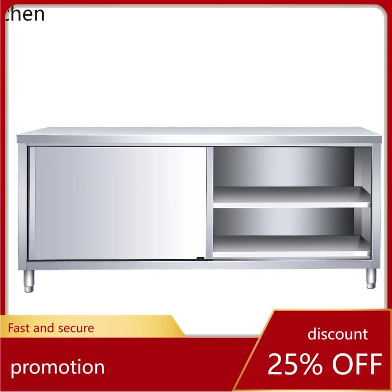 CZ 304 Stainless Steel Workbench Double-Track Vegetable Cutting Tray Push-Pull Door Table Cabinet Kitchen Workbench