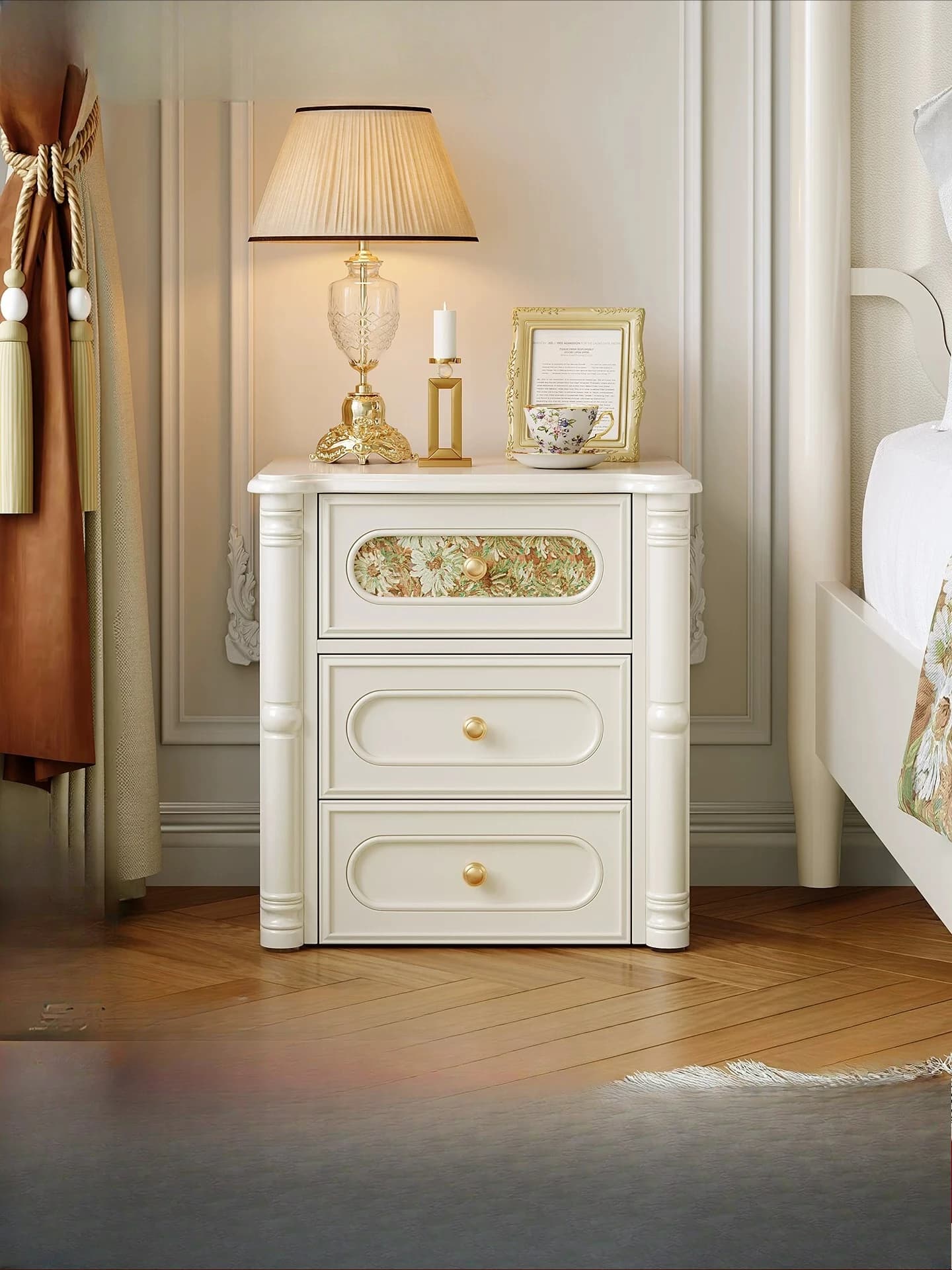 PYH bedside table exquisite bedroom bedside table new cream wind solid wood locker integrated