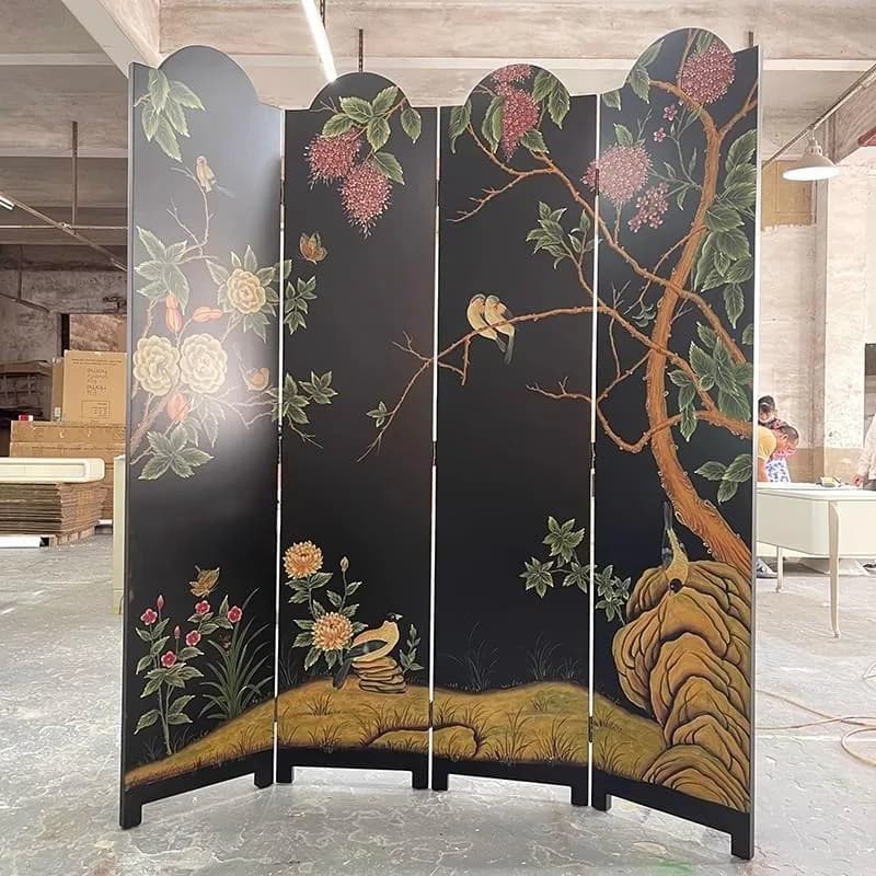 Retro screen entry porch partition folding double-sided movement, luxury hand-painted, folding screen