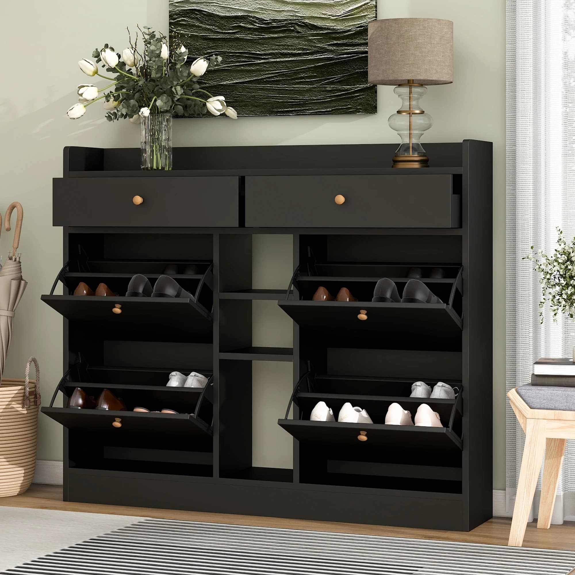 Shoe Cabinet with 4 Flip Drawers&2 Drawers,standing Shoe Storage Cabinet with Adjustable Shelves,Shoe Organizer for Entrywayprom