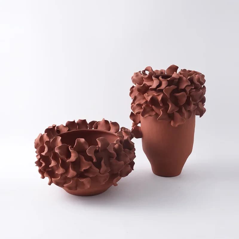 Three-dimensional Red Petals Ceramic Vase Ceramic Handicrafts Floral Arrangement Flowerpot Vases Home Decoration Accessories