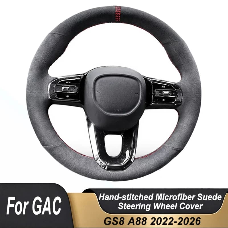 Custom Hand Stitched Black Microfiber Suede Car Steering Wheel Cover For GAC GS8 A88 2022-2026 Non-slip Interior Accessories