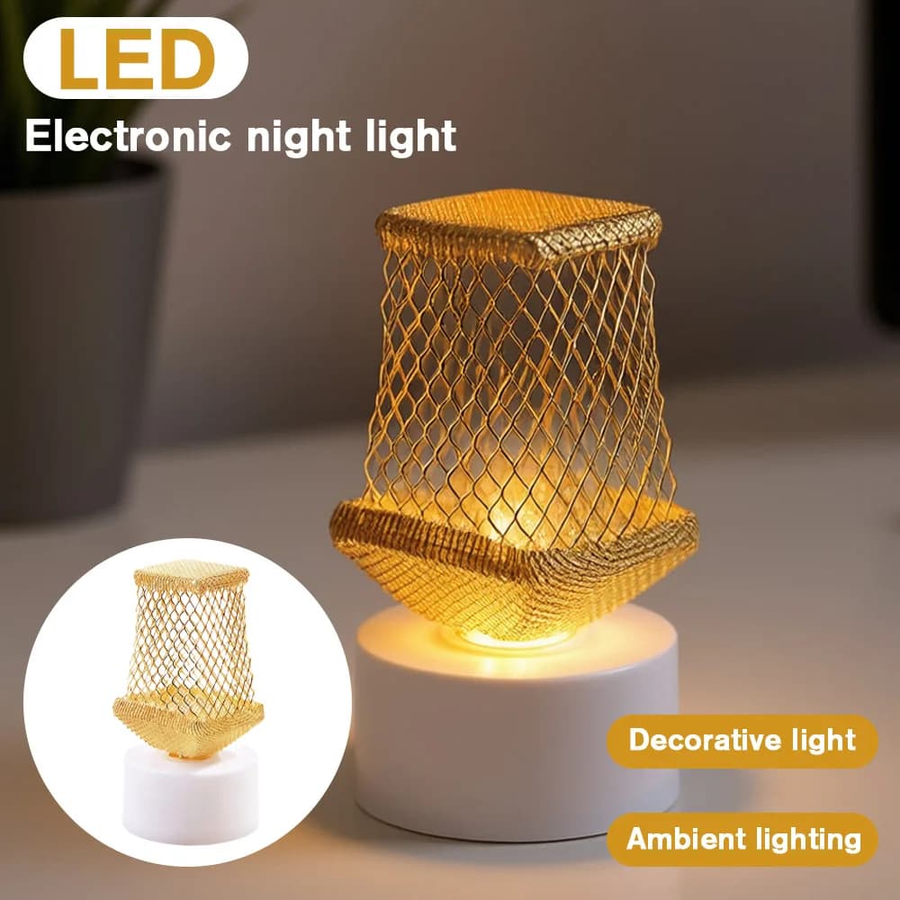 2pcs LED Flameless Candle Lamps Small Atmosphere Light Iron Art Tealight Night Light for Bedroom, Wedding, Party, and Home Decor