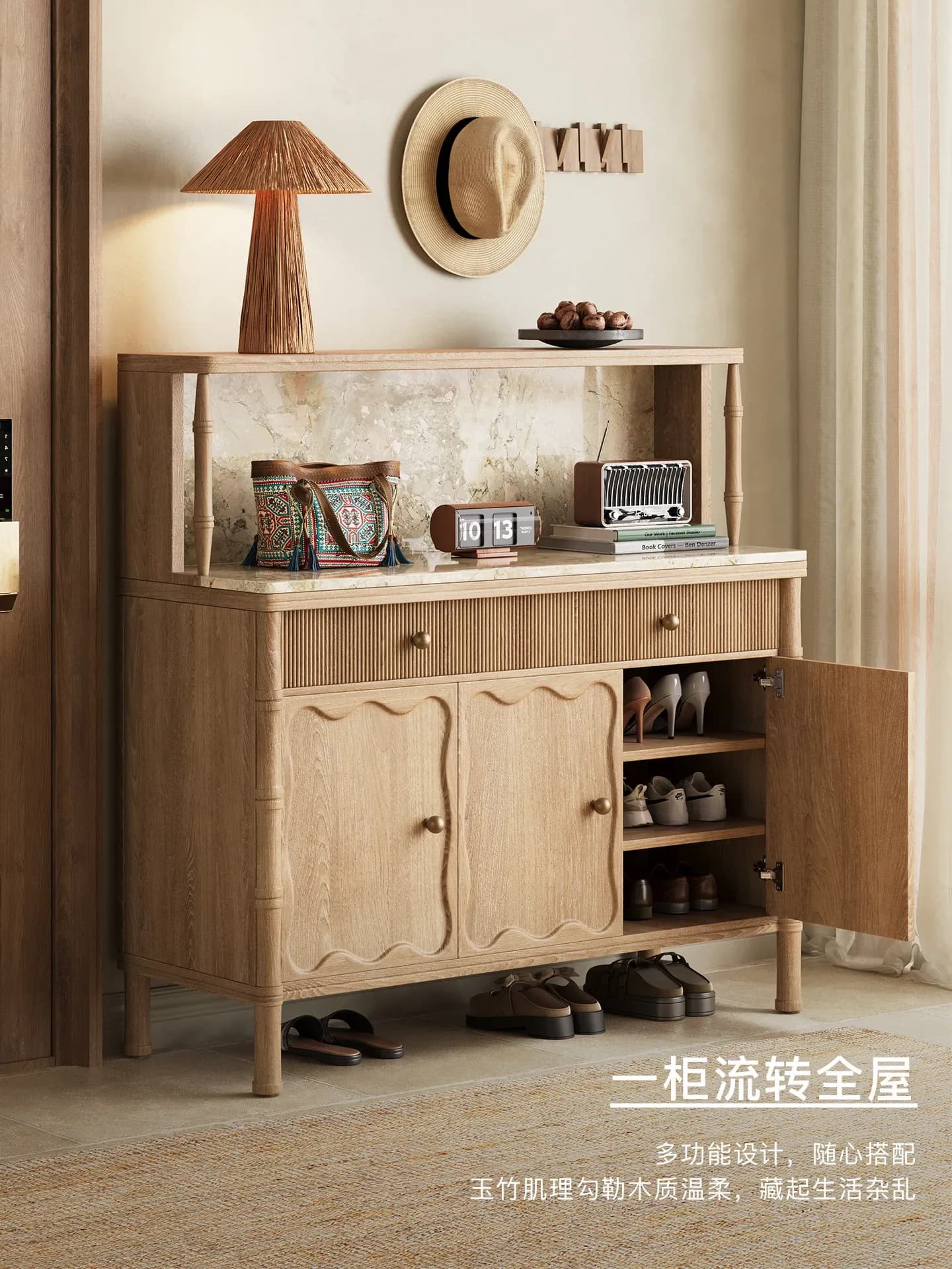 DSA log natural wind solid wood dining side cabinet high-end tea integrated locker