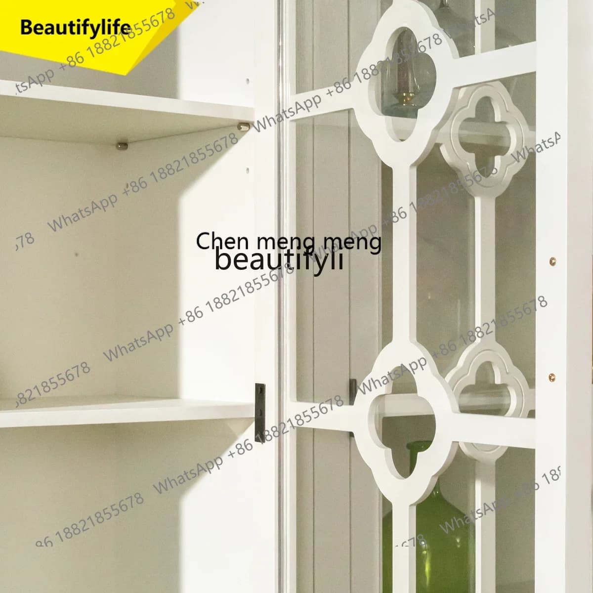 ss 8617 French retro bookcase glass double door display antique collection background wall