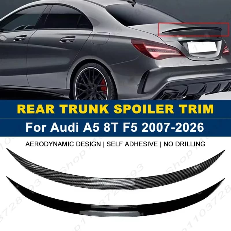 For Audi Accessories A5 8T F5 2007-2026 Car Rear Trunk Boot Spoiler Wing Lip Body Kits Gloss Black Soft Plastic