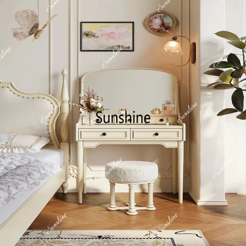 French cream style dresser bedroom small apartment, curved, multi-drawer storage