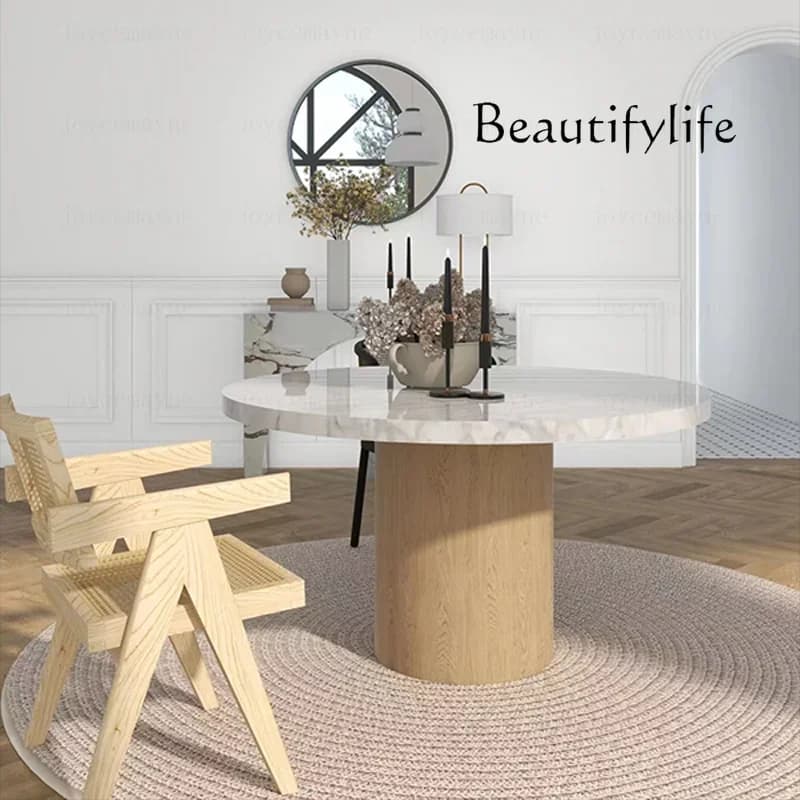 M Natural Marble Dining Table Carrara White Nordic Simple Round French Cream Restaurant Log Table