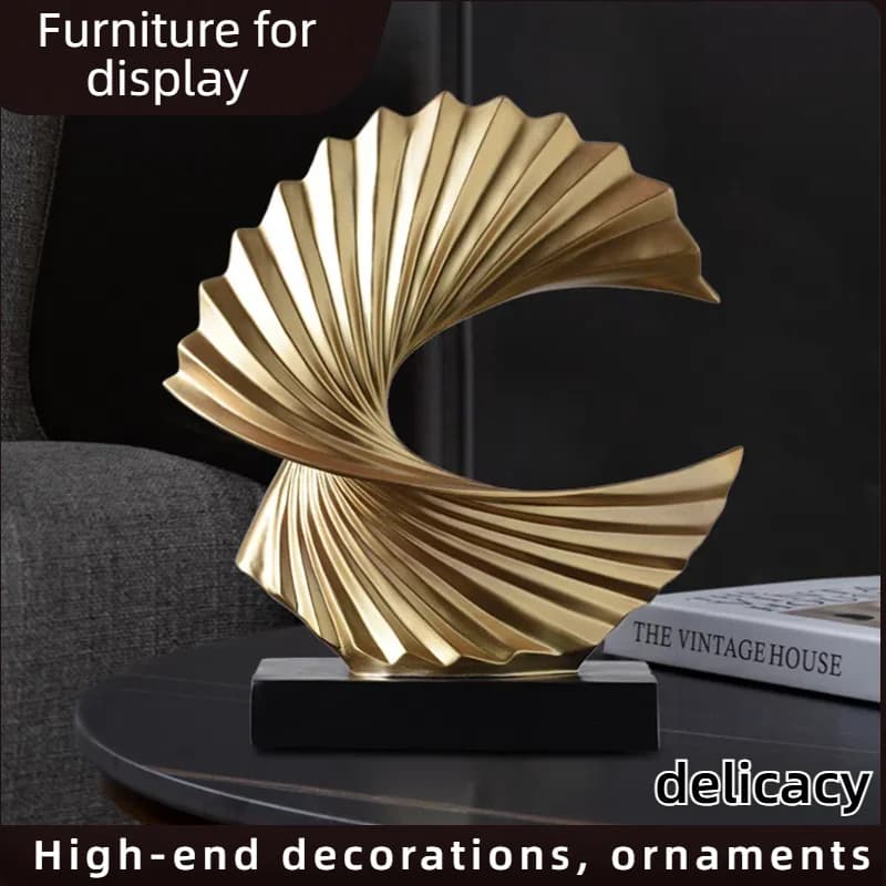 Modern Abstract Sculpture Art Deco Decor, Gold Ocean Wave Sculpture Large Home Decor Accents, Gold Statue for Men Office House M