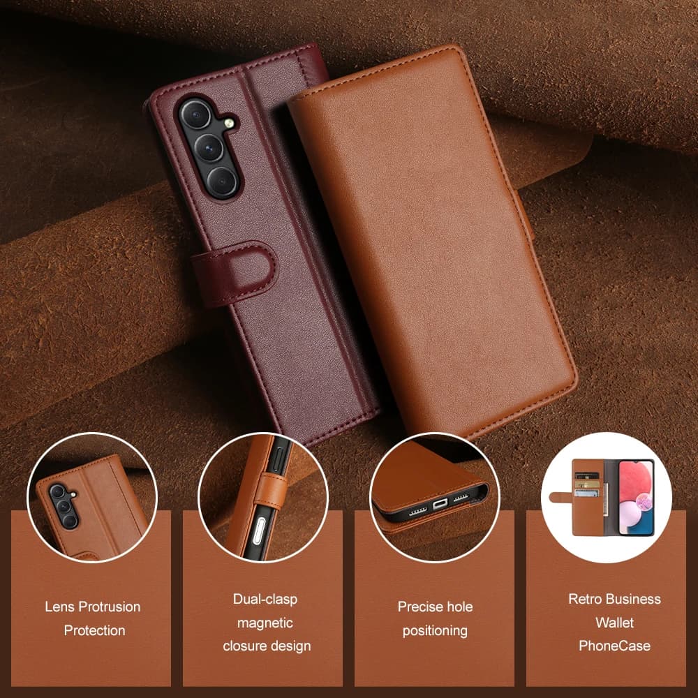 Genuine Leather Flip Case For Samsung Galaxy A27 A57 A37 A07 A17 A06 A26 A36 A16 A25 A55 A35 A05S A15 A24 A34 A54 A14 Phone Case