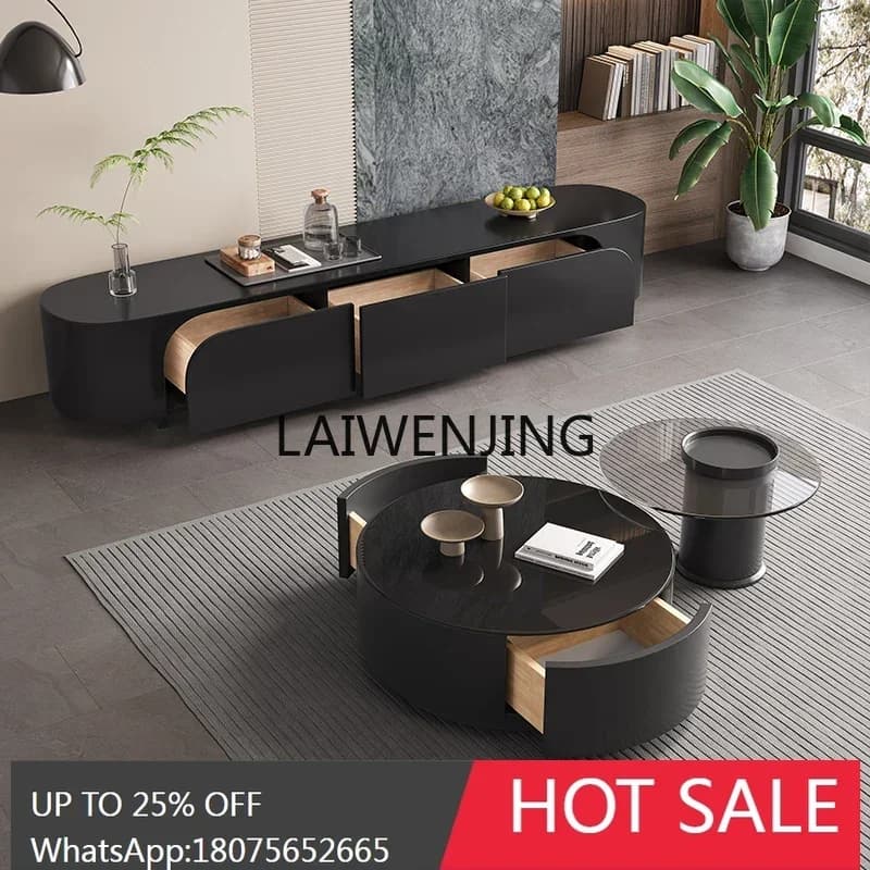 minimalist jade crystal round coffee table TV cabinet combination household modern simple size apartment