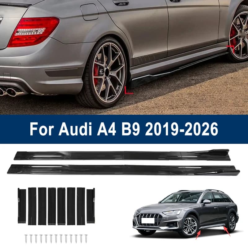 For Audi A4 B9 2019-2026 2020 2021 Car Side Skirt Splitters Extended Side Spoiler Sport Body Kit Bumper Lip Modified Parts 8Pcs