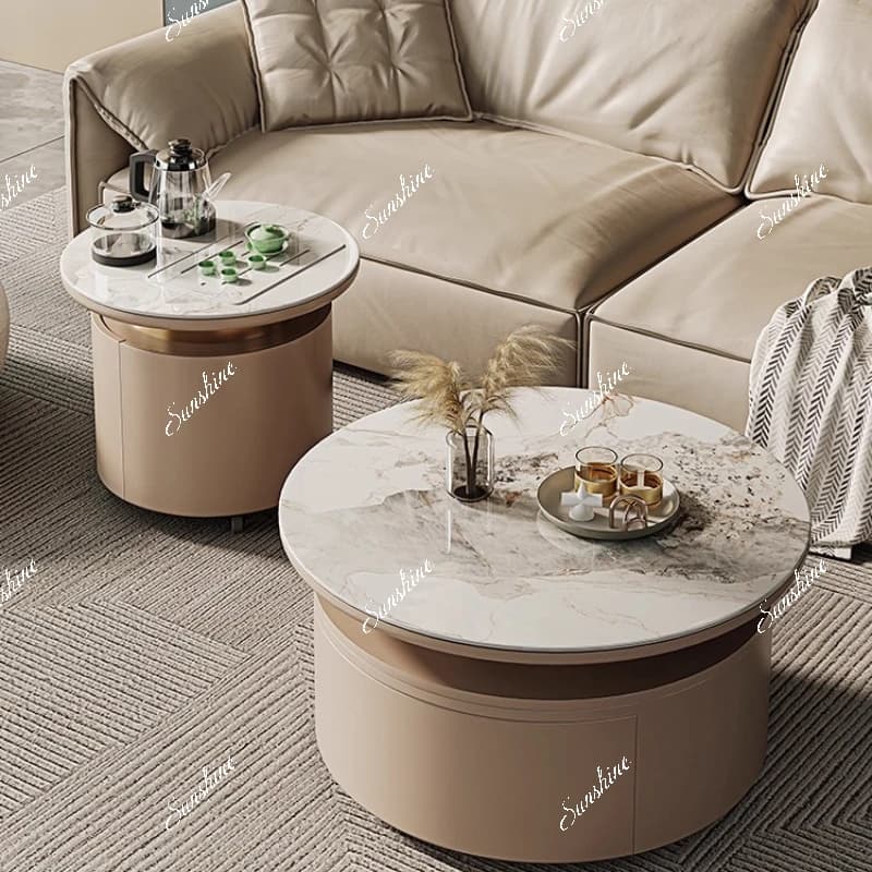 Slate coffee table household small apartment modern simple multi-functional with tea, size round combination
