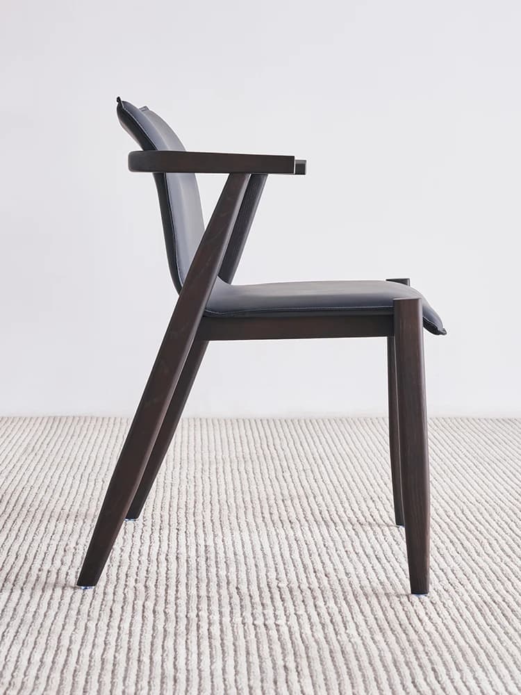 LH Minimalist Dining Chair Solid Wood Leather Home Dining Room Armchair Modern and Minimalist