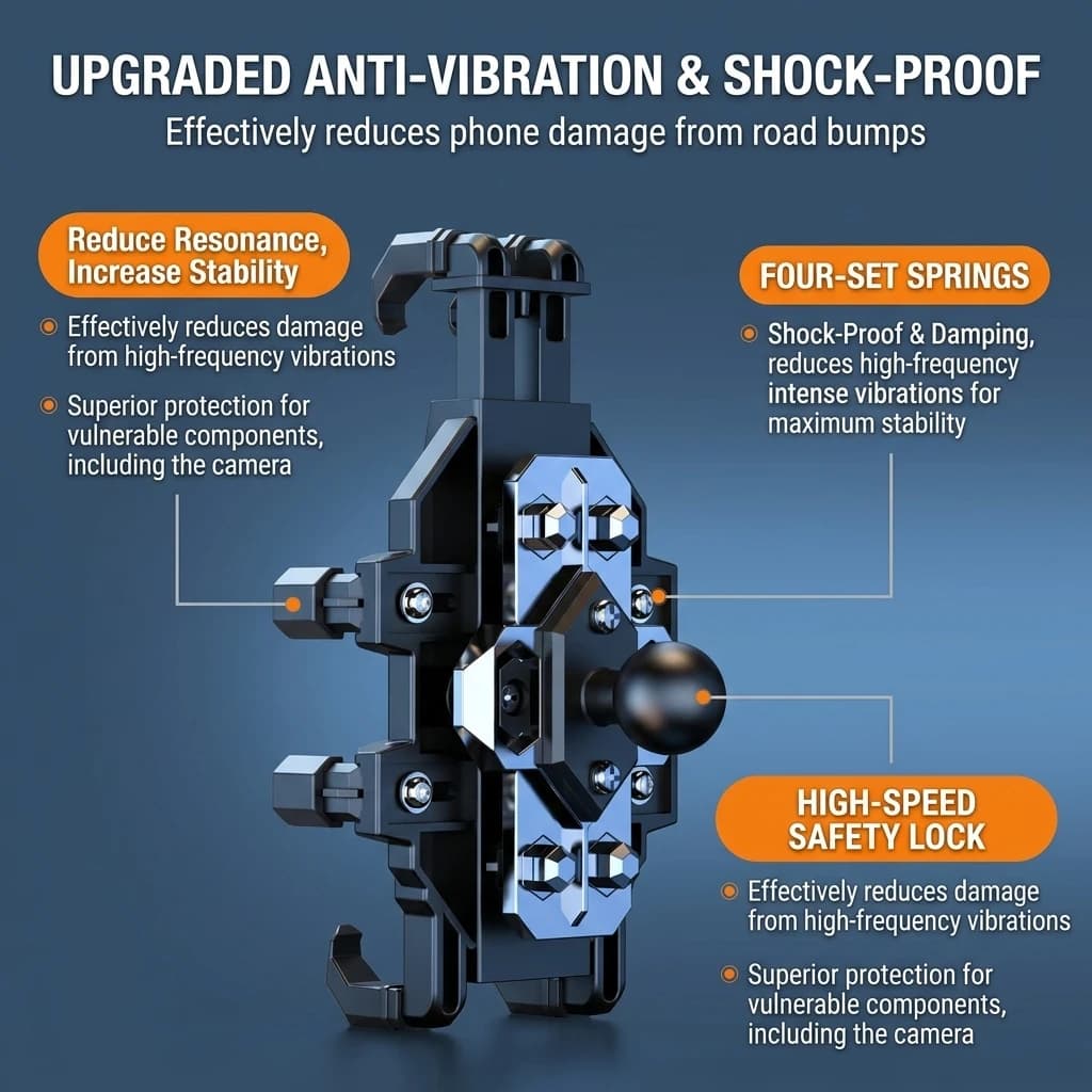 YGTITAN Aluminum Motorcycle Phone Mount, Shockproof Bike Phone Holder, 8-Claw Handlebar Rearview Mirror Clamp
