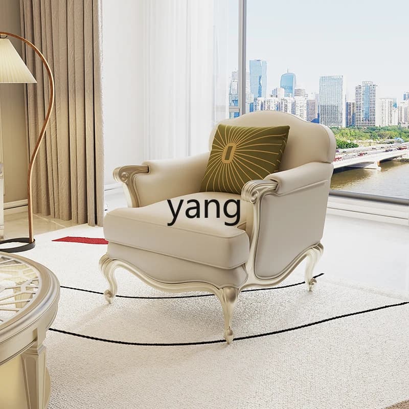 LMMAmerican solid wood sofa designer high-end villa four-person leather leather cloth combination