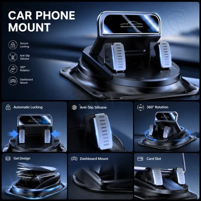 CF Car Phone Mount Anti Slip Silicone Dashboard Phone Holder 360-Degree Free Rotation Universal Head-Up Navigation Holder
