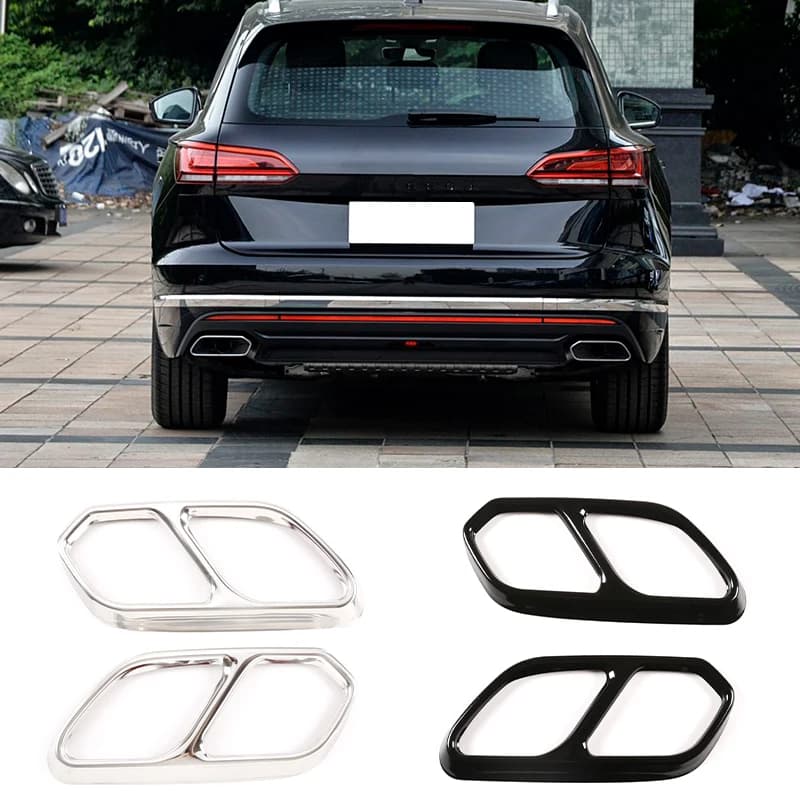 For VW Touareg CR7 2018 2019 2020 2021 Stainless Steel Black Car Rear Exhaust Muffler Pipe Cover Trim Tail Throat Frame