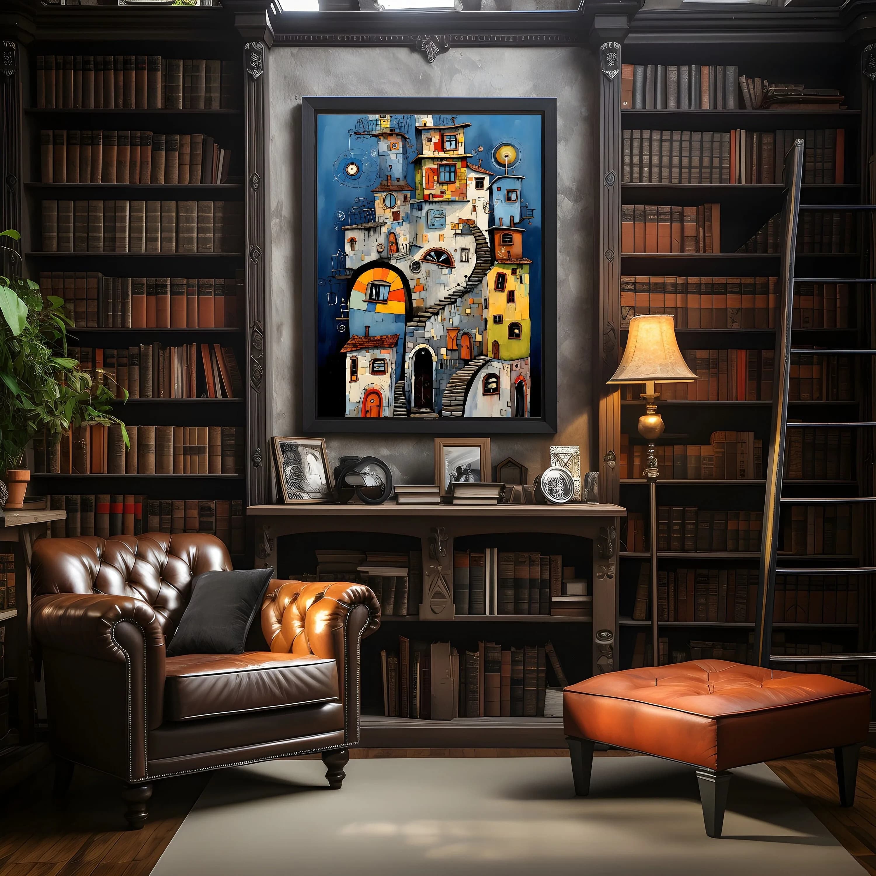Strange City Poster, Abstract Print, Inspired by the Crooked House in Vienna, Wall Art, Colorful Architectural and Home Decor