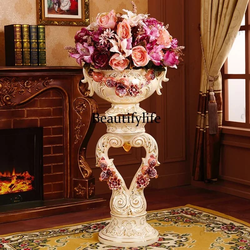 A95 European Roman pillar ceramic floor-to-ceiling vase ornament living room large dry flower arrangement decorative flower pot