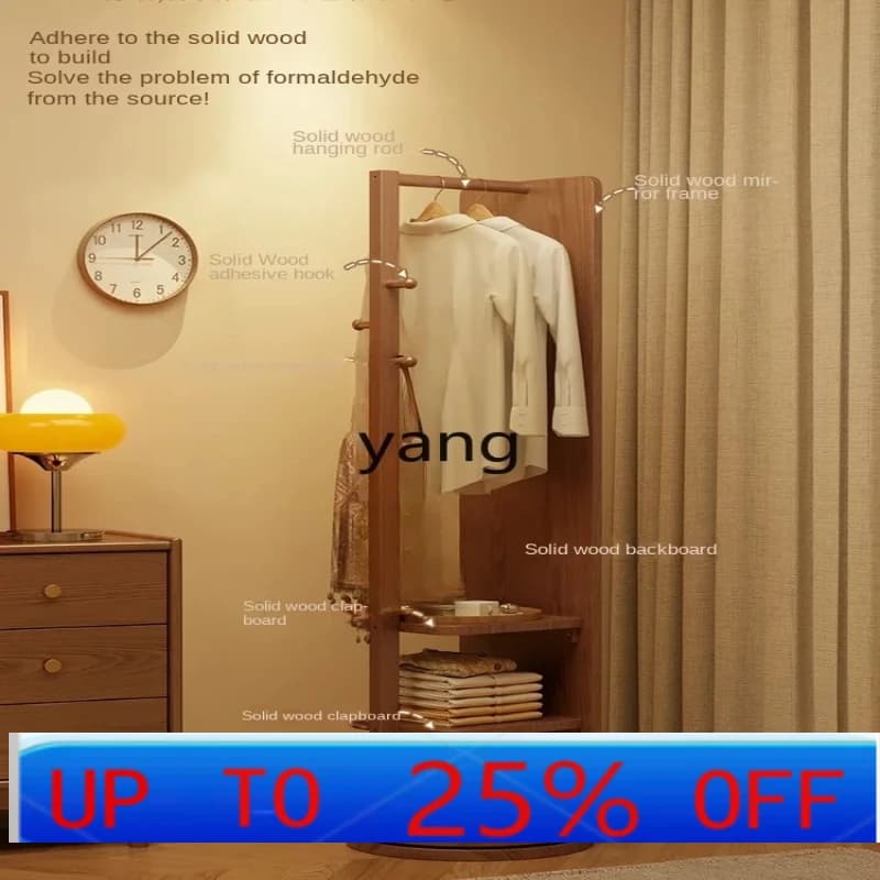 LH  solid wood full-body mirror floor mirror household bedroom rotatable mobile fitting mirror