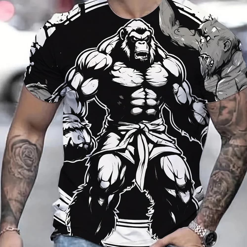 Funny Violent Gorilla Graphic Print T Shirt For Men Summer Breathable Quick Drying Sports Tops Fashion Boxing Short Sleeve Tees