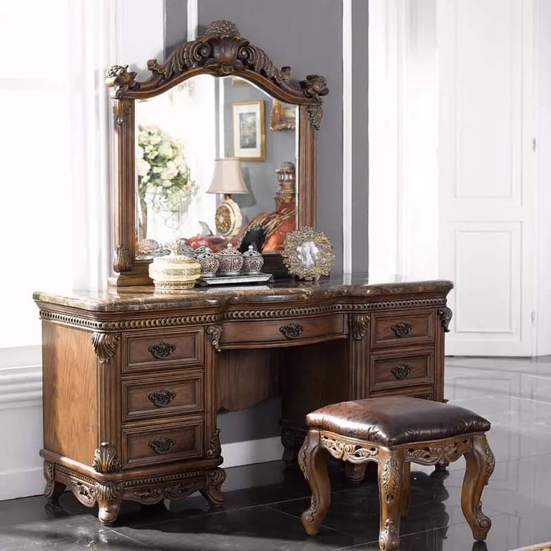 Italian Sturdy Makeup Vanity Desk Durable Nordic Cheap Brown Makeup Vanity Desk Mirror Vintage Kaptafel Furniture For Bedrooms