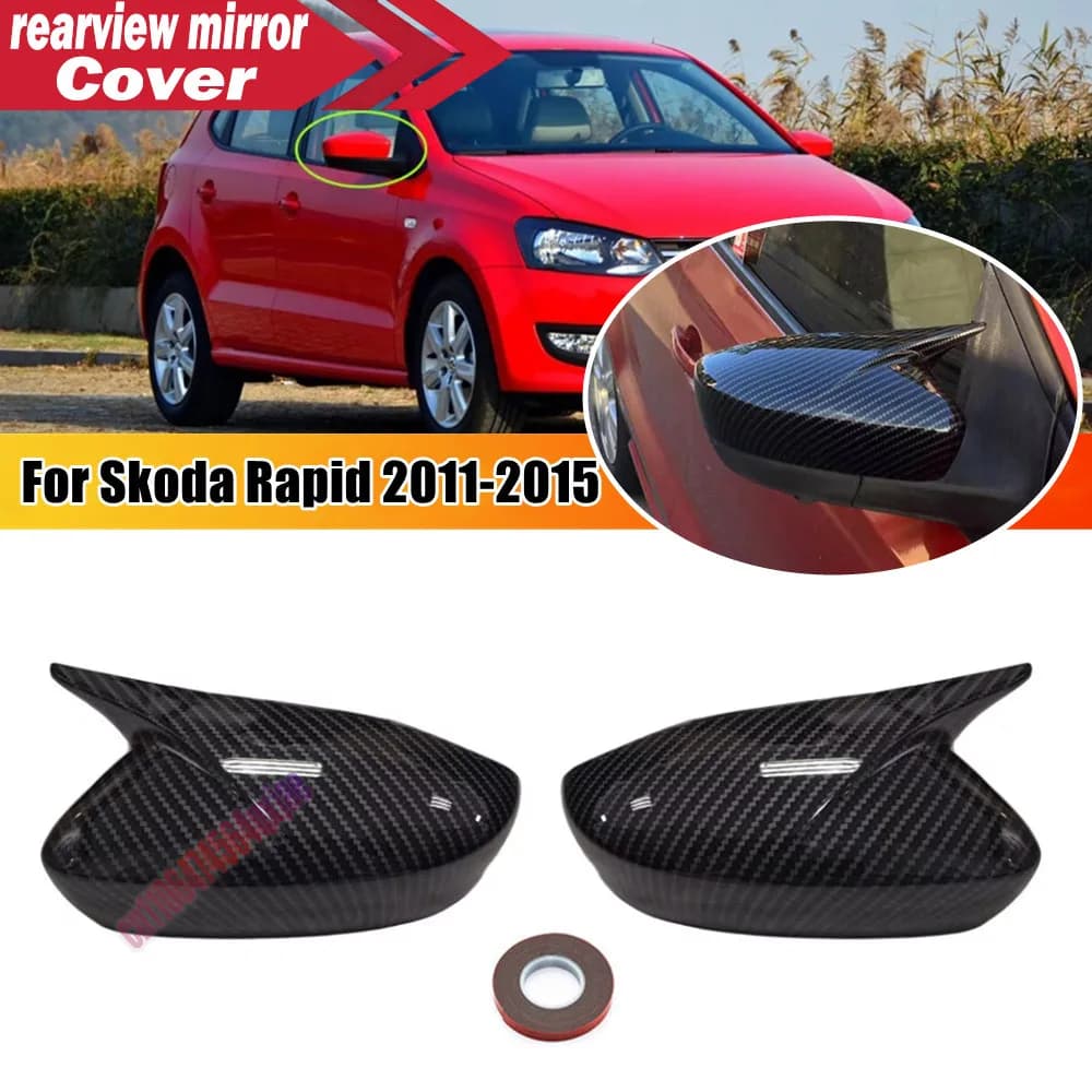For Skoda Rapid 2011 2012 2013 2014 2015 Rearview Side Mirror Cover ABS Wing Cap Exterior Door Housing Trim Adhesive Sticker