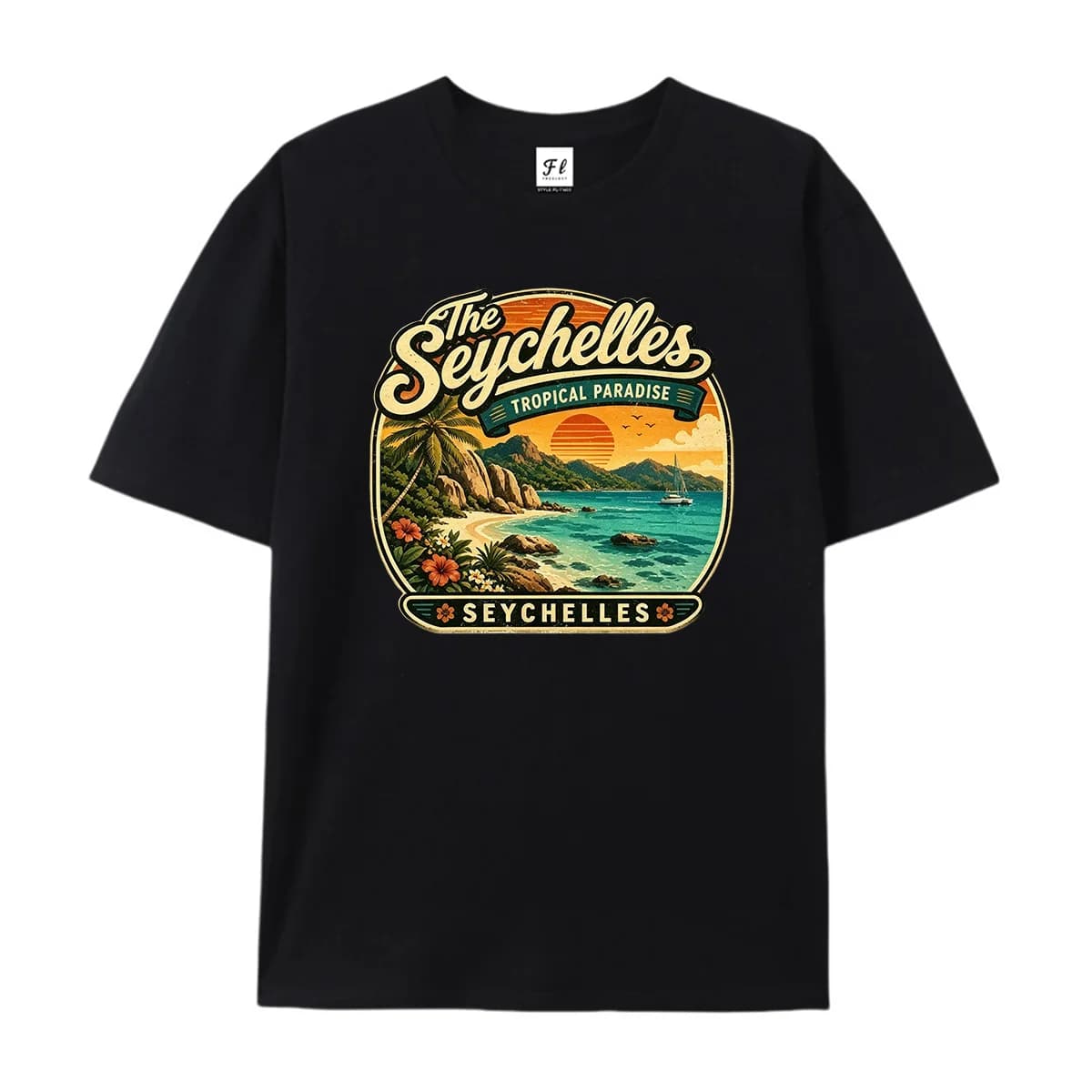 Vintage The Seychelles Tropical Paradise Beach T-Shirt Retro Seychelles Island Sunset Graphic Tee Summer Vacation Travel Shirts