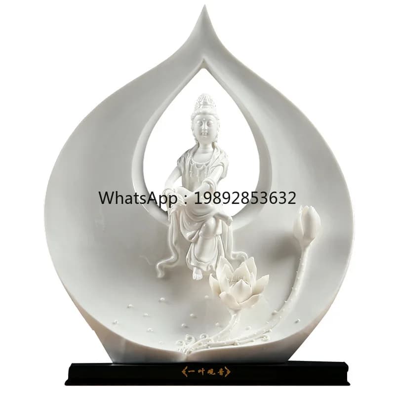 LYY One Leaf Bodhi Guanyin Buddha Statue Ornament Lotus Guanyin Bodhisattva Statue Home Master Craft