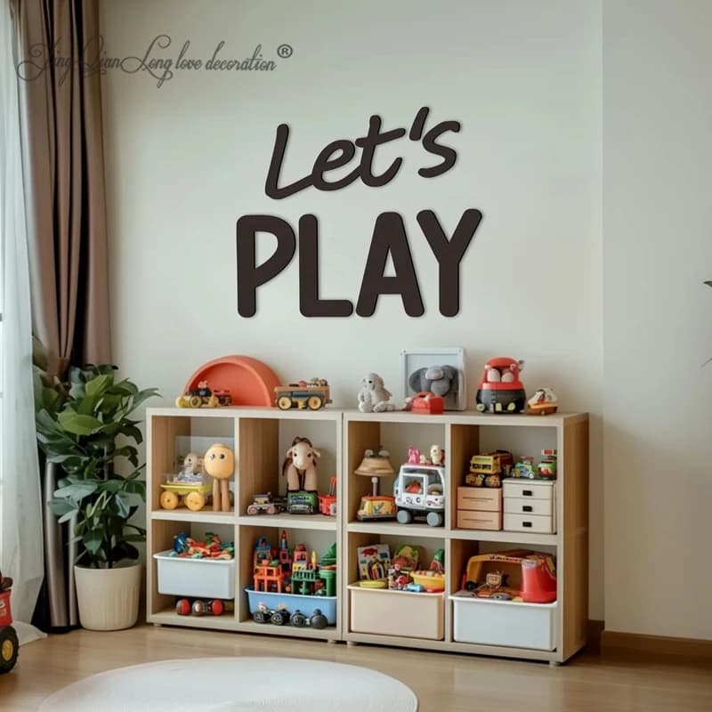 Custom Lets play wall Sign, Children's Playroom Decor, 3D wood cut out lettering for game zone decoration in kid's room, Large n