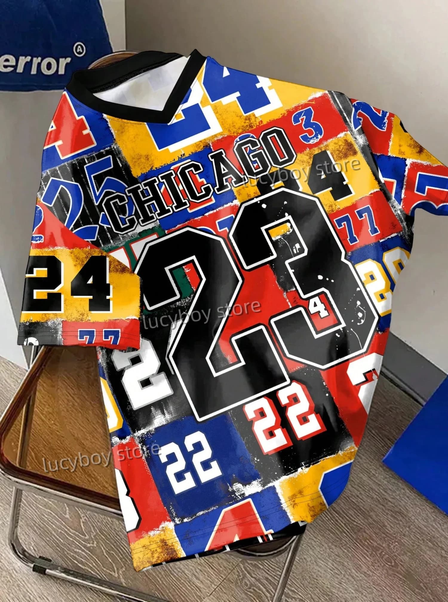 Man V Neck Sportwear Brooklyn Racing Football TeeMens CHIAGO NO.23 Printed Short Sleeve T Shirt Vintage Casual Tops Men Clothes